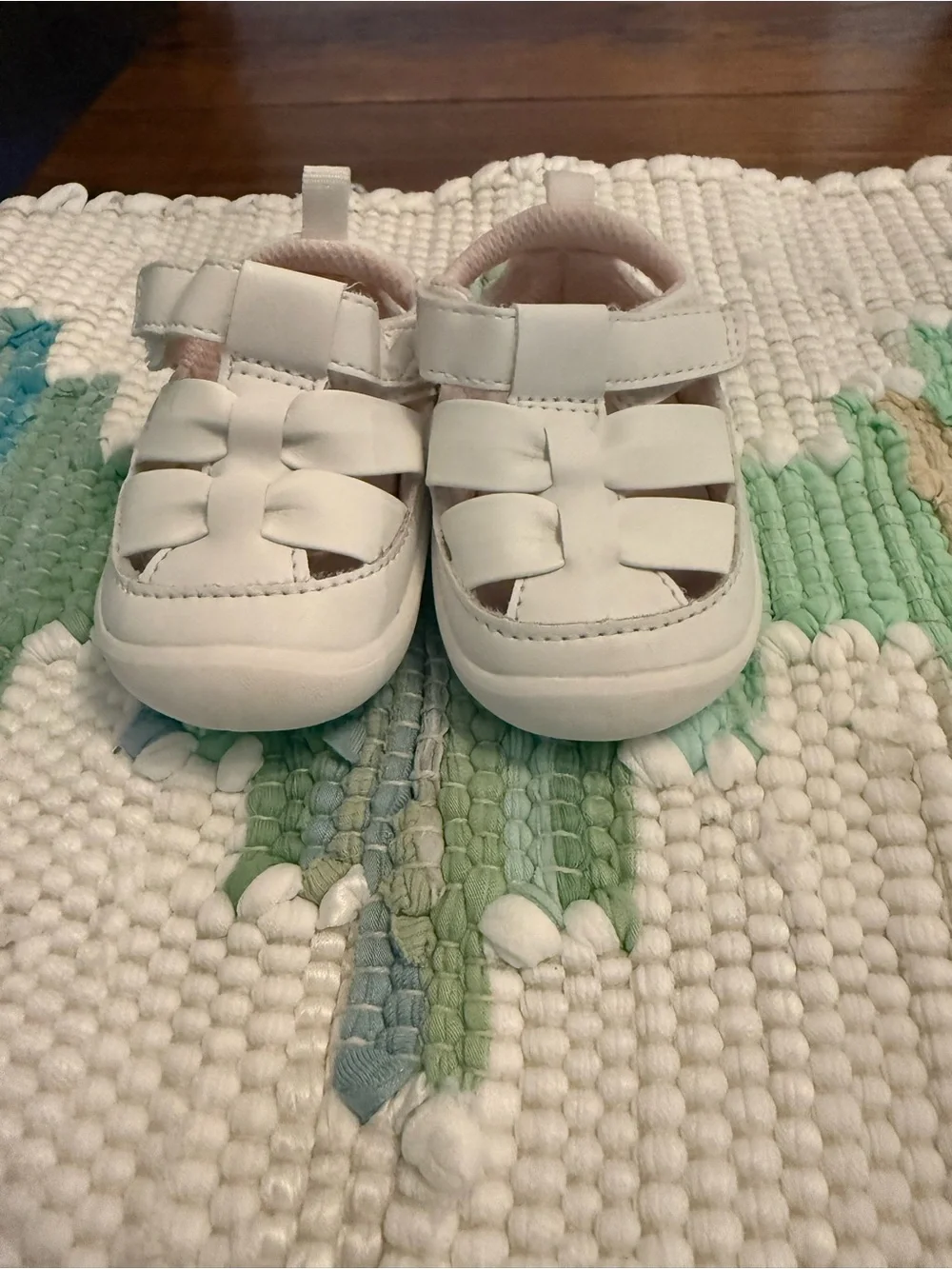 Stride Rite White Baby Walker Sandals with Hook-and-Loop Strap